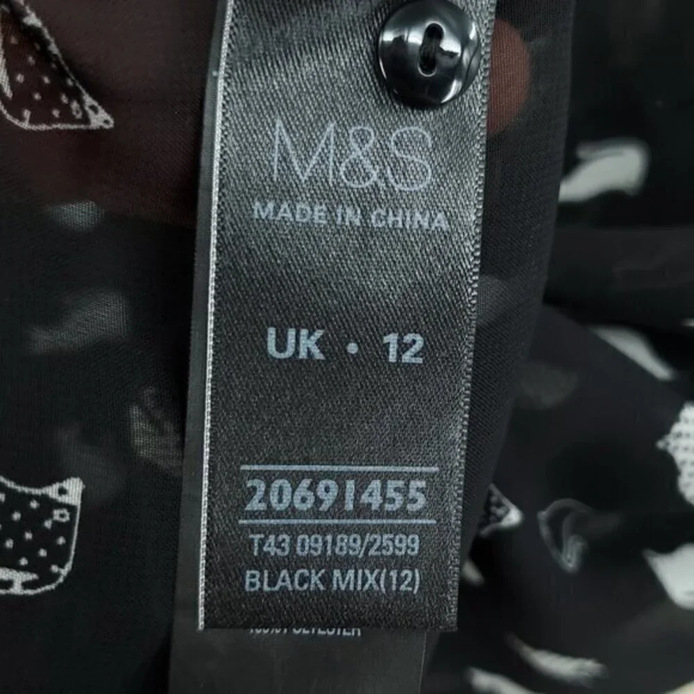 Marks & Spencer Sheer Cat-Print Peter Pan Collar Blouse Black US 8 Halloween - Picture 14 of 16